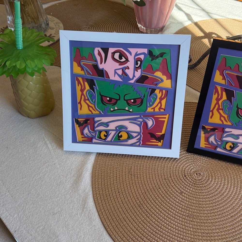 Halloween  design Colorful Framed Art with Cartoon Characters